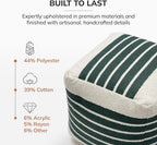 Anji Mountain Artisan Crafted Cotton Blend Pouf Ottoman | Versatile Floor Seating & Footstool for Living Room | Modern Boho Home Décor Accent | Filled Pouffe | Soft & Fluffy Ottoman Pouf, Lightweight, Decorative Floor Pouf Seating for Bedroom & Home