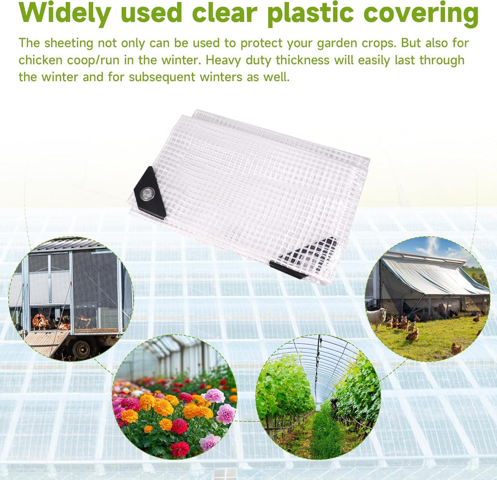 Greenhouse Cover,Clear Greenhouse Plastic Covering, 16Mil Thickness Heavy Duty Clear tarp for Chicken coop,Gardening,Farming, Greenhouse Plastic sheeting with Grommets (White, 20ft*30ft)