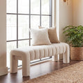 43.3" Bedroom Bench, Upholstered Entryway Bench, Modern End of Bed Ottoman with Solid Wood Legs and Adjustable Foot Pegs for Entryway, Dining Room and Living Room (Beige Linen)