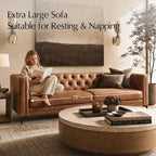 HULALA HOME 84" Faux Leather Sofa, Mid Century Modern 3 Seater Couch, Camel | Button-Tufted Sofa with Metal Legs, Square Armrests, Supportive Cushions, Easy Assembly, for Living Room Bedroom Apartment
