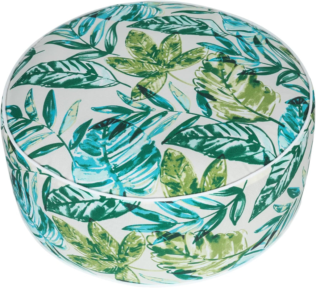 Inflatable Outdoor Ottoman,20"x9" Portable Patio Pouf,Water Resistant,Fade-Resistant,Round Blow Up Footrest Stools for Home Garden Camping Travel(Palm Leaf)