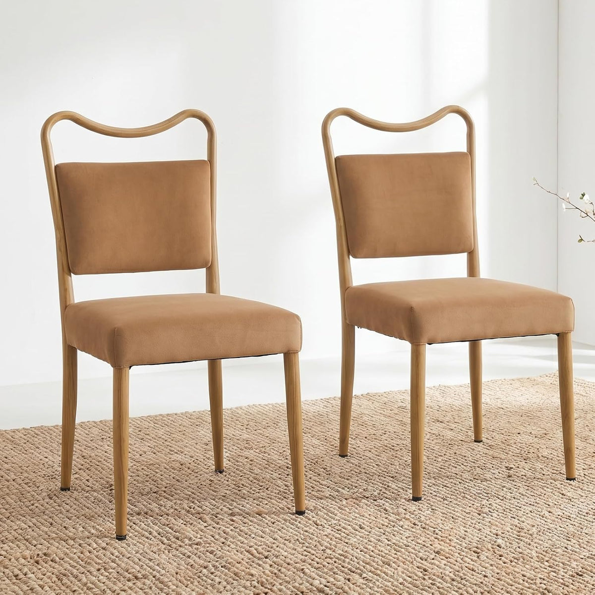 Velvet Dining Chairs Set of 4, Upholstered Dining Chairs with Wood Grained Metal Frame, Mid Century Modern Velvet Chairs for Dining Room, Kitchen and Restaurant,Velvet Brown