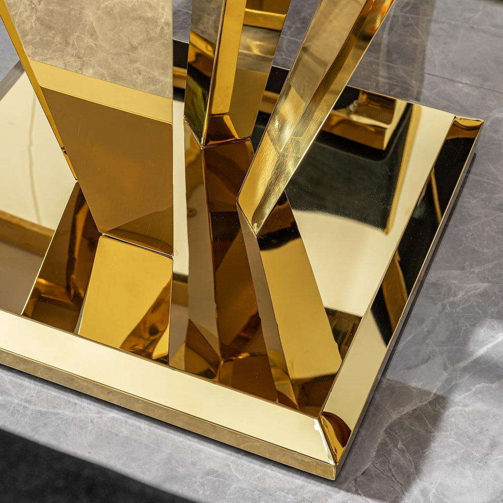 66.9" Dining Table for 4-6,Elegant Kitchen Table with Faux Marble Top Dining Room Furniture with Gold Base MDF Imitaion Marble Grain Top for Kitchen Dining Room/Meeting Room