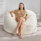 Hobestluk Adult Bean Bag Chair 4FT Large Lounger with Plush Cover, White | Memory Foam Filled, Removable and Washable Cover, Portable Handle, Relaxing, Reading, Large, Skin-Friendly Plush Faux Fur