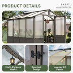 Aoxun 6x8 FT Wood Green House for Outdoors, Polycarbonate Panel Wooden Walk-in Greenhouse Kit with Automatic Temperature Control Roof Vent and Lockable Door, for Outside Backyard Garden, Gray