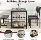 4 EVER WINNER Dining Table Set for 4, 55" Kitchen Table Chairs with 2 Chairs and Bench, 4 Piece Dining Room Table Set with Wine Rack & Wine Glasses Holder for Small Space, Black