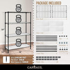 CAPHAUS NSF Adjustable Height Wire Shelving Unit w/Liner, Basement Storage Shelving, Metal Steel Storage Shelves, Garage Shelving Storage Organizer, Utility Shelf, 4-Tier No Wheels W/Liners, Black