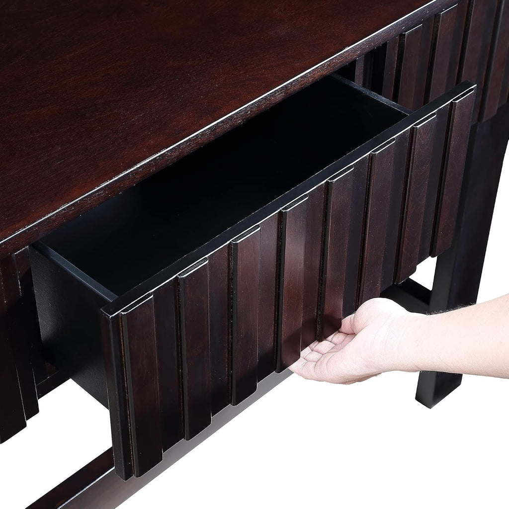 Knocbel Fluted Console Table with 3 Storage Drawers, Farmhouse Mid Century Sofa Table with Solid Wood Legs for Entryway Living Room, 52" W x 15" D x 30" H, Espresso