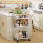 ThreeHio Rolling Kitchen Microwave Cart, 4 Tier Microwave Table Stand with Storage, Kitchen Storage Rack on Wheels, Coffee Station Cart Rack Shelf Organizer for Living Room Office, Balcony