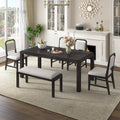 LUMISOL 6-Piece Solid Wood Dining Table Set, Extendable Kitchen Table Set for 4-6 with 4 Upholstered Chairs and 1 Bench for Kitchen, Dining Room, Living Room, Espresso
