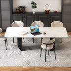 Modern White Dining Table for 6 to 8 People, 70.9" High Hardness Sintered Stone Table for Dining Room and Easy Maintenance - Half-Round Stainless Steel Base(Table Only)