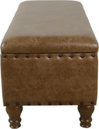 Homepop Home Decor | Upholstered Bench with Nailhead Trim | Large Faux Leather Ottoman with Storage for Living Room & Bedroom | Decorative Home Furniture, Brown Faux Leather