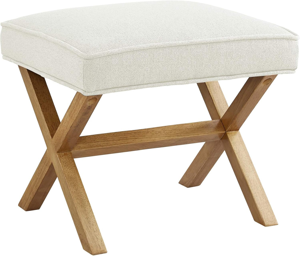 Amazon Basics Small Ottoman Foot Rest, Mid-Century Modern X Square Polyester Foot Stool, Linen, Ivory White, 18" D x 19.8" W x 18.3" H
