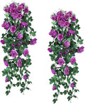 RECUTMS 2Pieces 3.3Ft Fake Hanging Flowers Artificial Rose Plants Wall Décor Wedding Home Garden Decoration (Purple)