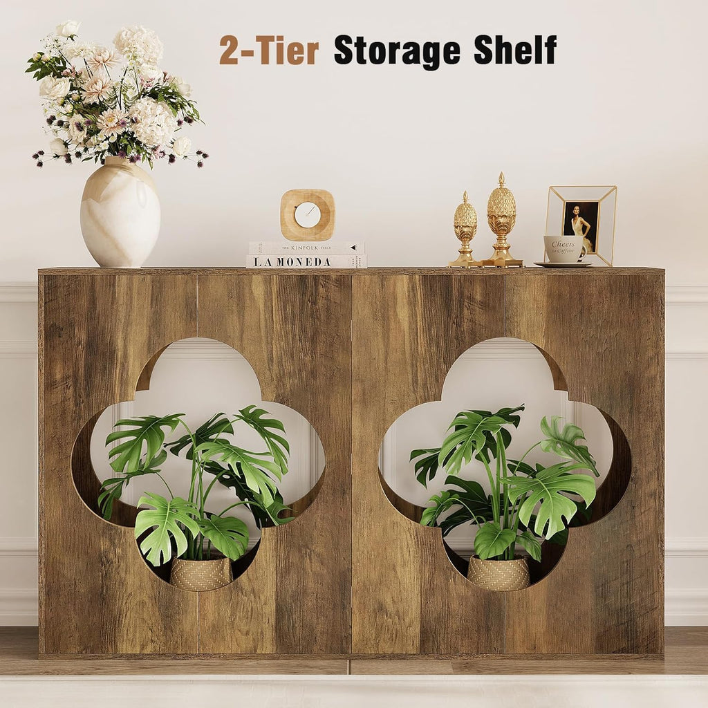 Tohomeor Farmhouse Console Table, 2-Tier Entryway Table with Storage, Behind Couch Table Wood Narrow Console Tables for Living Room, Foyer, Hallway, Entry, Retro Brown
