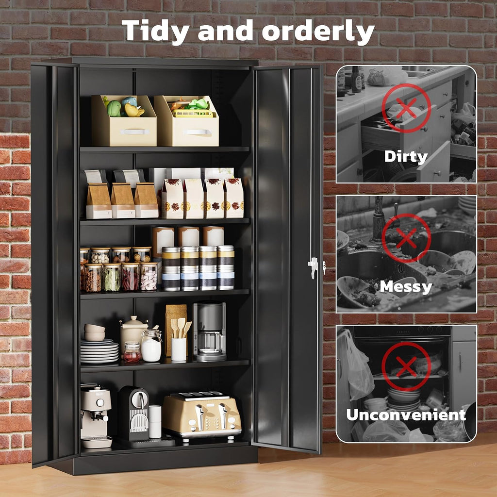 Greenvelly 72" H Metal Storage Cabinet, 36" W x 18" D Black Metal Cabinet with 2 Doors and 4 Adjustable Shelves,Locking Cabinets for Office, Home, Garage, School