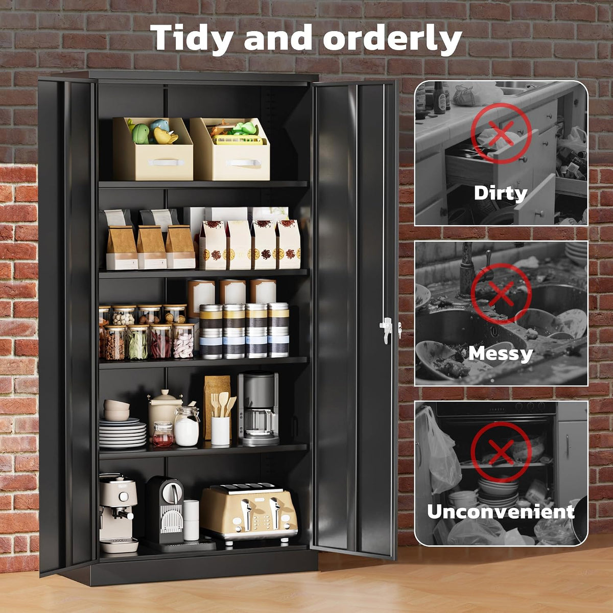 Greenvelly 72" H Metal Storage Cabinet, 36" W x 18" D Black Metal Cabinet with 2 Doors and 4 Adjustable Shelves,Locking Cabinets for Office, Home, Garage, School