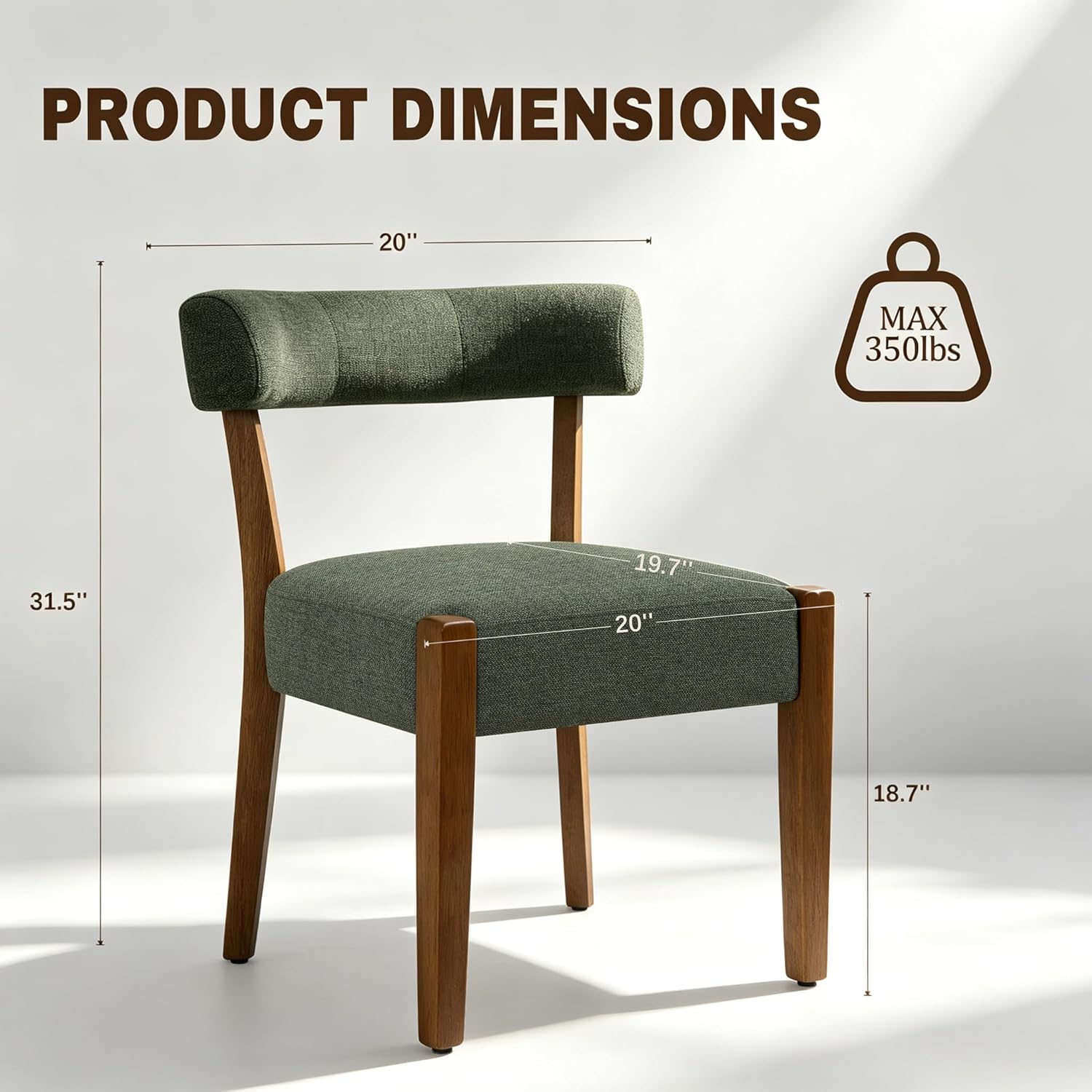 RNKSFX Upholstered Green Dining Chairs Set of 6, Walnut Wooden Kitchen & Dining Room Chairs, Mid Century Modern Fabric Farmhouse Dining Chairs Oversized Sturdy Rounded Chairs Curved Back