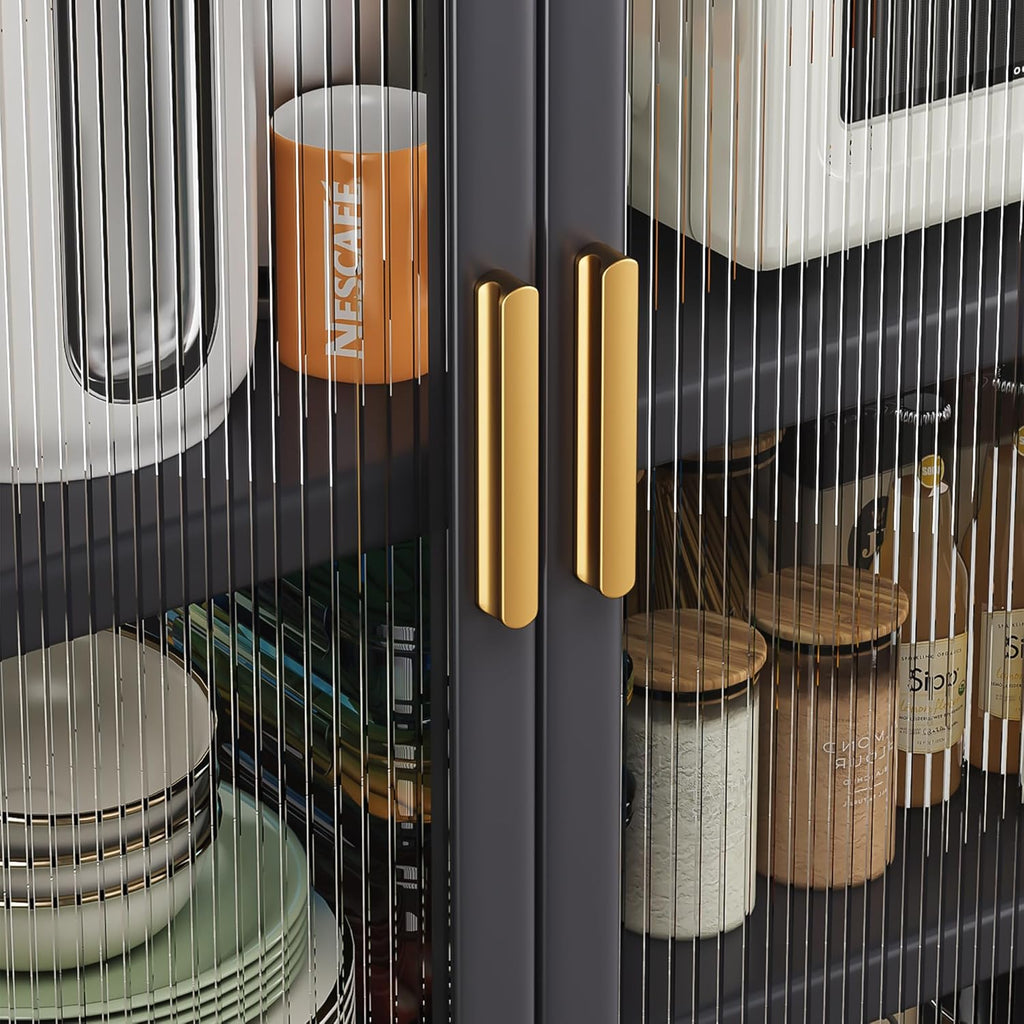 Kitchen Pantry Metal Kitchen Shelving Floor-to-Ceiling Multilevel Household Microwave Bowls Storage Cabinet on Wheels for Kitchen, Living Room, Dining Room, Grey