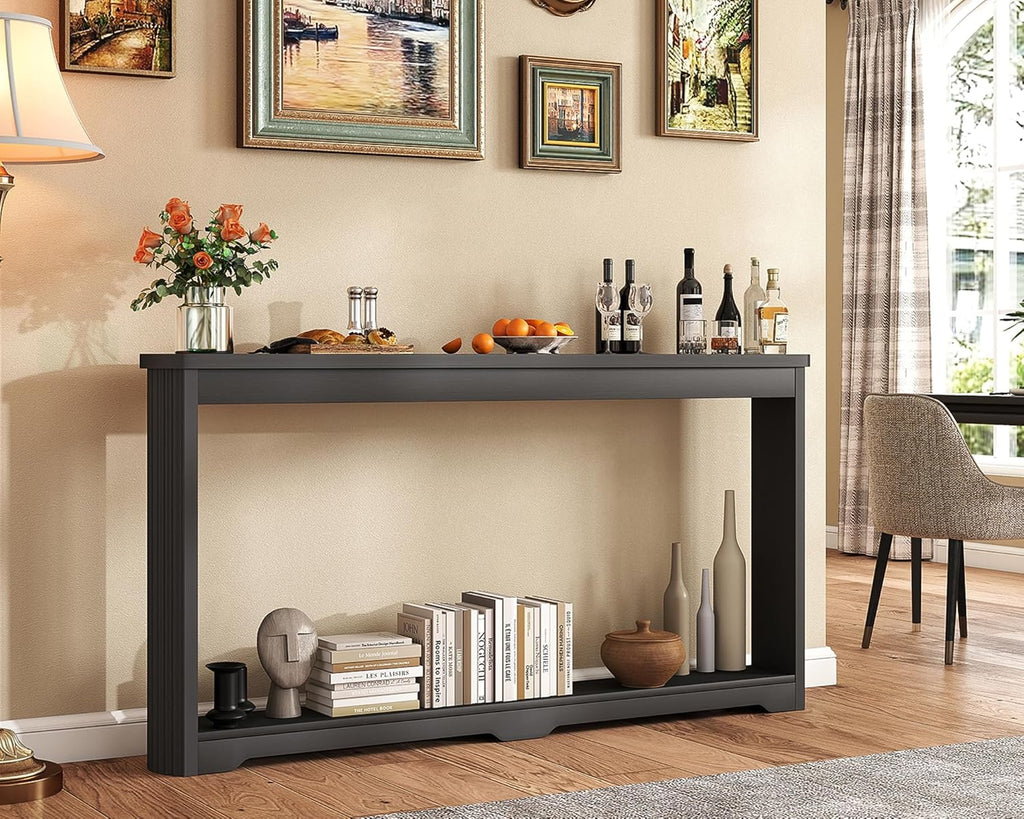 Rovibek Modern 70 Inch Entryway Table Narrow - Behind Sofa Table Narrow, 8 Inch Deep Console Table Behind Couch with Open Storage, Black Entryway Table for Hallway, Foyer, Living Room