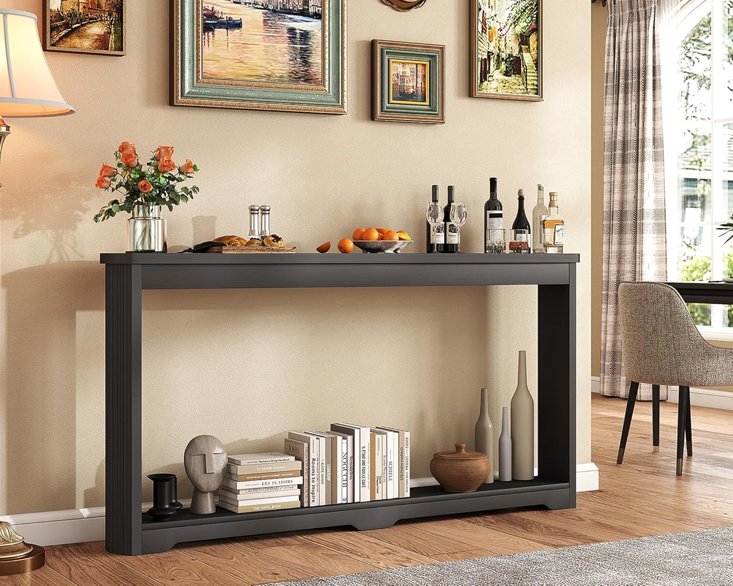 Rovibek Modern 70 Inch Entryway Table Narrow - Behind Sofa Table Narrow, 8 Inch Deep Console Table Behind Couch with Open Storage, Black Entryway Table for Hallway, Foyer, Living Room