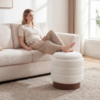 Giantex Round Ottoman with Storage, 360° Swivel Boucle Vanity Stool with Removable Lid, No Assembly Ottoman Foot Rest for Living Room, Bedroom, Makeup Room (White & Brown)