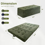 MAXYOYO Floor Sofa Couch, 6 Inch Tri-Fold Floor Sofa Bed, Folding Mattress with Handles, Soft Faux Fur Folding Bed with Supportive Foam Filling, Portable Couch for Living Room, Full, Dark Green