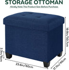 Ottoman with Storage, Rectangular Storage Ottoman, Linen Ottomans with Legs for Living Room Bedroom Dorm, 23.6" D x 17.7" W x 19.9" H, Blue