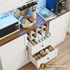 75”Tall 63"W Extra Large Farmhouse Kitchen Storage Pantry Hutch Cabinet w/Power Outlet,Pegboard,Coffee Bar Cabinets,LED Light,Microwave Shelf,Wine Rack,4 Barn Doors,2 Drawers, Dining Room,Black