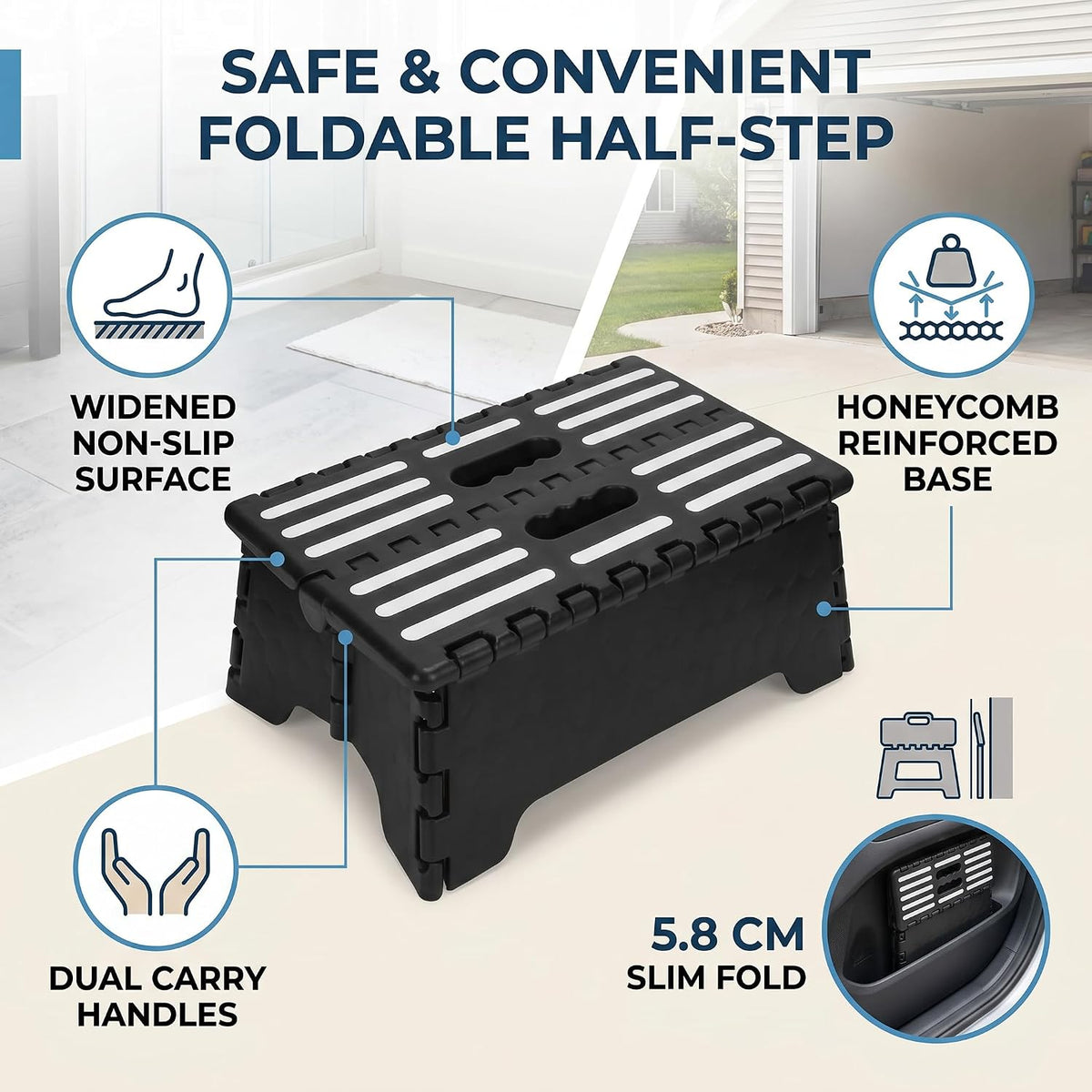 Generic Portable Folding Step Stool Nonslip for Elderly Assistant Lightweight Plastic 120KG Capacity 1 Unit