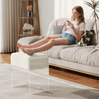 Vanity Stool Chair, Soft Ottoman with Clear Acrylic Legs, Modern Padded Seat Footstool for Entryway, Hallways, Bedrooms and Living Room (White)