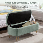 NIOIIKIT Storage Ottoman Bench, Comfy Faux Fur Upholstered Entryway Bench with Metal Legs, Bedroom Bench with Flip Top, Footrest Shoe Bench for Living Room, Bedroom (Olive Green)