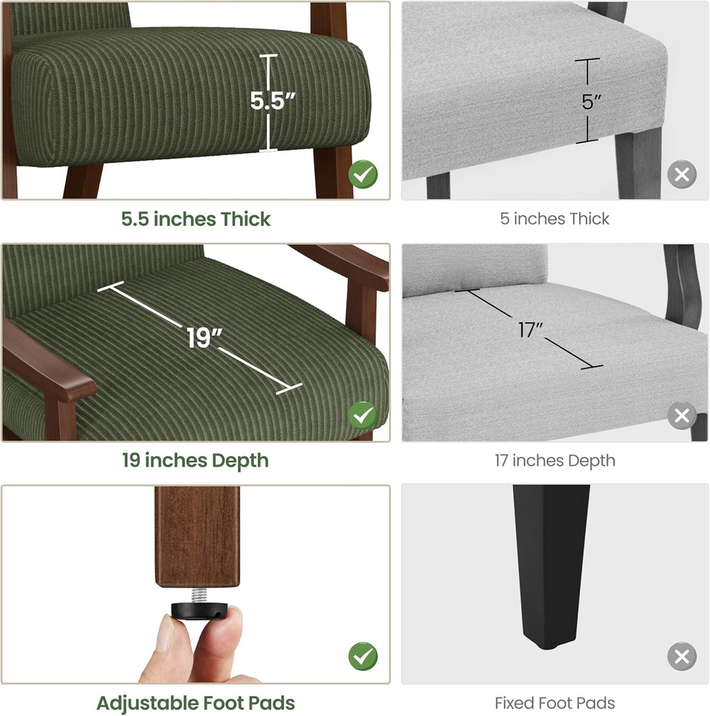 Yaheetech Accent Chairs, Mid-Century Corduroy Fabric Armchairs, Dark Green | Corduroy Chair with Solid Wood Legs, Cozy Reading Leisure Chair for Living Room, Bedroom, Waiting Room