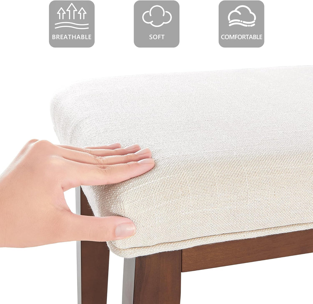 kinmars Upholstered Bench for Bedroom End of Bed,42.5-inch Entryway Bench for Living Room,Dining Bench with Padded Seat and Solid Wood Leg for Kitchen Bedroom,Indoor and Hallway (Bench, Beige)