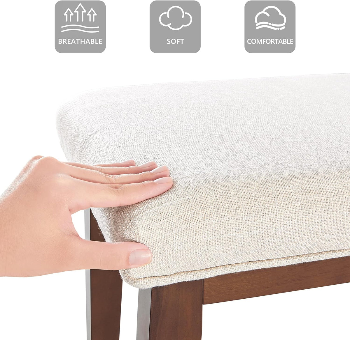 kinmars Upholstered Bench for Bedroom End of Bed,42.5-inch Entryway Bench for Living Room,Dining Bench with Padded Seat and Solid Wood Leg for Kitchen Bedroom,Indoor and Hallway (Bench, Beige)
