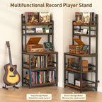 Large Record Player Stand with Vinyl Storage Shelf, Holds Up 500+ Albums | 5-Tier Record Player Table Turntable Stand with Charging Station & CD/DVD Rack, Vinyl Record Storage for Living Room Bedroom