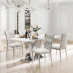 Modern Dining Chairs Set of 4, Light Grey Velvet Woven Kitchen Chair with Silver Metal Legs, Upholstered Cushion & High Back Design, Mid-Century Dining Chairs for Kitchen, Living Room