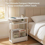 Narrow Side Table,3-Tier Slim End Table with Storage Shelf,Modern Sofa Table Thin Side Table for Narrow and Small Spaces, Skinny Bedside Table Small Nightstand with Magazine Rack Space Saving/White