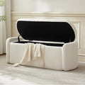 VKNOW Storage Bench, Upholstered Storage Ottoman Bench with Hinge, Cream | Ottoman Bench with Large Capacity, Curved Frame, Soft Fabric, Storage Bench for Bedroom, Living Room, Entryway