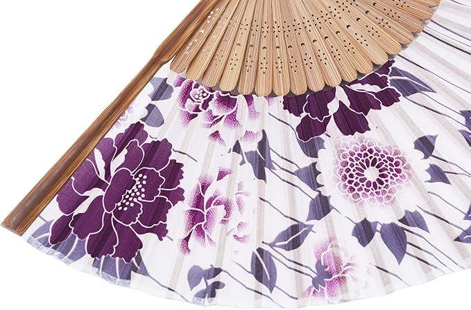 Amajiji 8.27"(21cm) Hand Held Bamboo Silk Folding Fan Hand Fan,Chinese/Japanese Charming Elegant Vintage Retro Style,Women Ladys Girls Best Gifts (LXHS1)