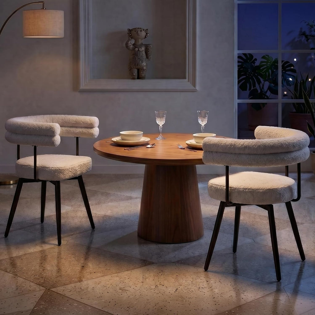 AODAILIHB 360° Swivel Boucle Dining Chairs Set of 2,Modern Upholstered Kitchen Chair with Curved Backrest,Armless Dining Chairs with Metal Legs for Dining Room, Vanity, Living Room, White