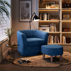 LINSY Large Swivel Accent Chair with Ottoman, Velvet Barrel Chair with Footrest, Modern Upholstered Comfy Reading Chair Armchair for Living Room, Bedroom, Study Room, Office, Blue