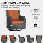 Outdoor Swivel Rocker Patio Chairs Set of 2 - Outdoor Wicker Swivel Glider Chairs 2 Pieces with Olefin Fabric Cushions Suitable for Backyard Deck and Porch(Mixed Grey/Orange)