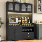 71'' Tall Kitchen Pantry Storage Cabinet, Modern Kitchen Hutches Storage Cabinet with Countertop, LED Black Pantry Cabinet with Wine & Glass Rack, 47'' Extra Wide Pantries with DIY Pegboard & Drawers
