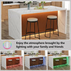 63" Large Imitation Marble Dining Table for 4-6 People,Kitchen Island Table with LED Lights, Mordern Marble Stripes Kitchen Dining Table with Grille design for Dining Room,Living Room (White)