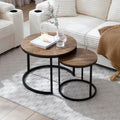Nesting Coffee Table Set of 2, Steel Frame Circular Round Table Set, Modern Round Side Table with Non-Slip feet, Faux Marble End Tables for Living Room, Bedroom, Balcony (Walnut)