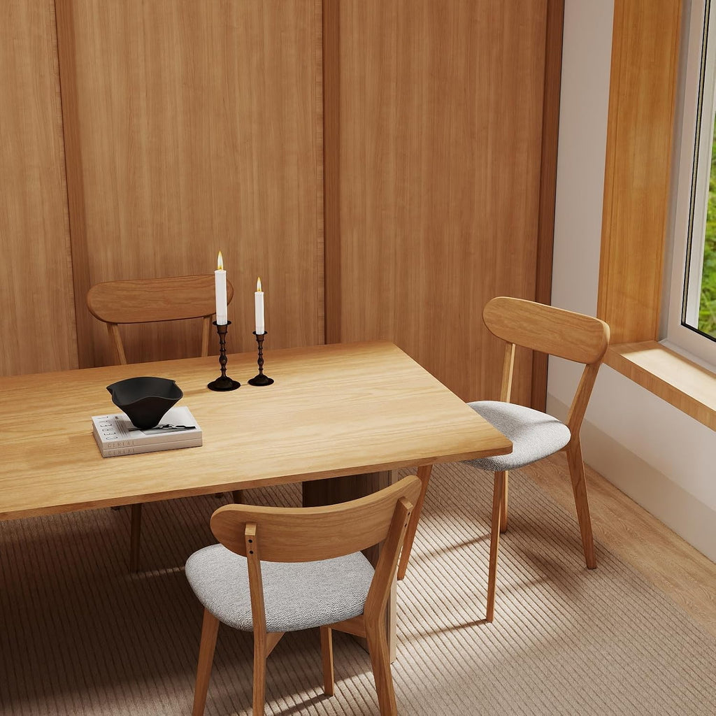 100% Solid Wood Dining Room Chairs - Practical Kitchen Chairs - Wood Chair for Dining Room, Kitchen (1, Natural Wood Grey Cushion)