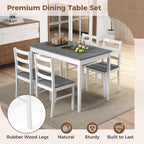 COSTWAY 5-Piece Dining Table Set for 4 w/Rubber Wood Structure, Grey | Spacious Tabletop, Anti-Slip Pads, Rubber Wood Legs, Space-Saving Design for Small Place, Apartment, Studio, Restaurant