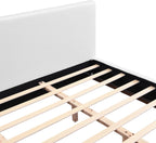 Christopher Knight Home Bettine Modern Boucle Queen Size Bed Frame with Headboard, Solid Wood Queen Bed Frame, Slat Panel Support Platform Bed, No Spring Box Needed, Heavy Duty, White+Brown