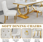 White Velvet Dining Chairs Set of 2, Mid Century Modern Kitchen & Dining Room Chairs, Fabric Tufted Dinning Chairs, Velvet Upholstered, Wing Back, Pull Ring, Stainless Steel Legs, Gold